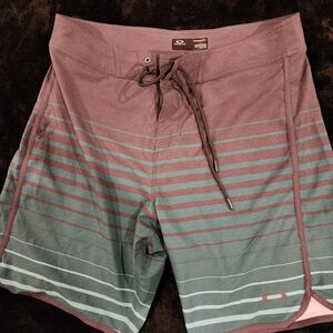 Oakley Men's Swim Shorts - Purple and Teal Stripes